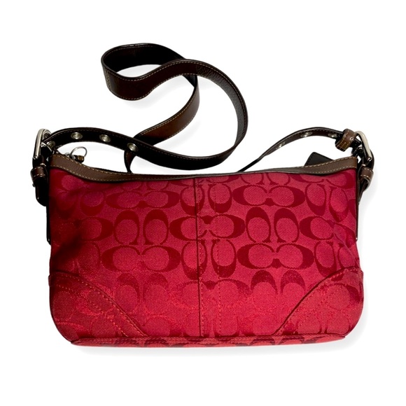 Coach Signature “C” Red Jacquard East West Crossbody/Shoulder/Handbag Exc. Cond. - Picture 3 of 16